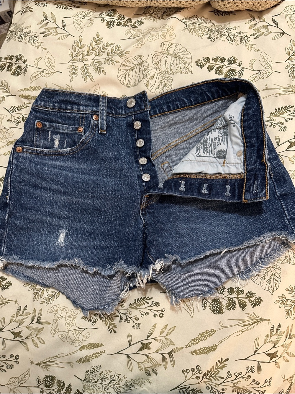 Levi's Dark Blue Distressed Denim Cutoff Shorts